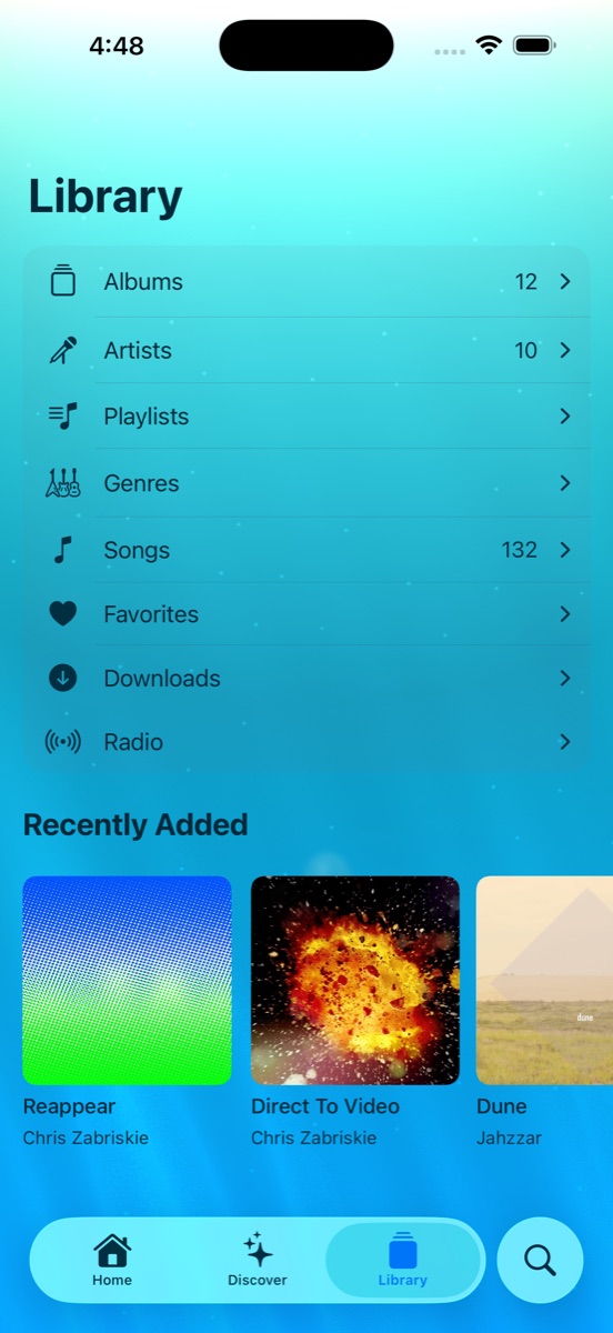 Reef Library tab listing albums with artwork